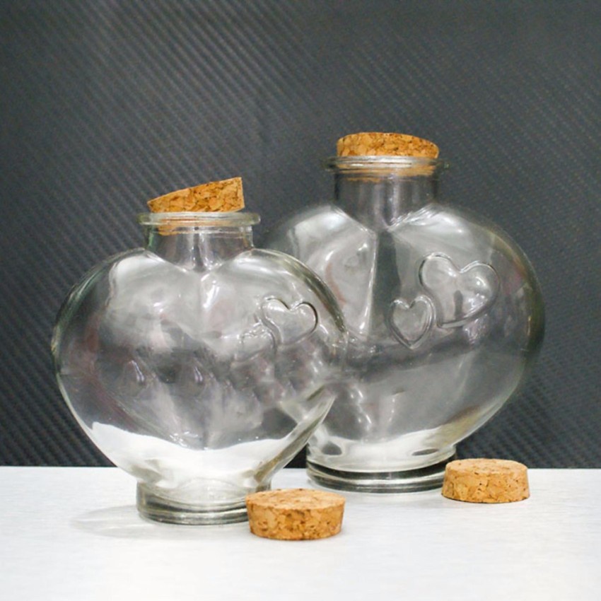 Bình Thuỷ Tinh Nắp Gỗ Trái Tim 550ML