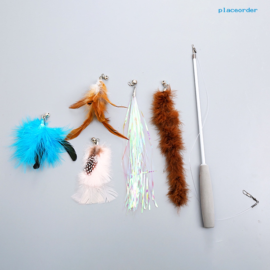 1 Set Đồ Chơi Cần Câu Cá Ba Phần Phối Lông Vũ + 5 Món Thay Thế Dành Cho Mèo Cưng