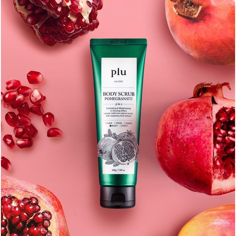 Tẩy Tế Bào Chết Toàn Thân Tinh Chất Lựu Đỏ Plu Body Scrub Pomegranate 200g 3W119