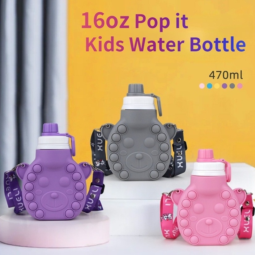 Bình Nước Tạo Bọt 470Ml /16oz Kèm Dây Đeo Vai Và Ống Hút Dành Cho Trẻ Em Đi Học 100 °C +