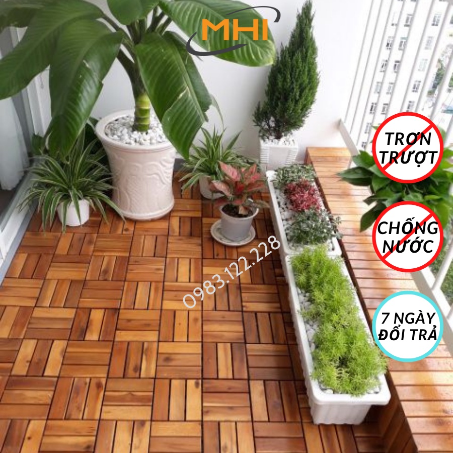 Vỉ nhựa lót sàn ban công 12 nan gỗ tự nhiên sơn Pu 💥 SALE SỐC 💥 lót bể bơi, sân thượng...