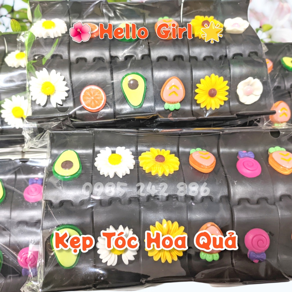 Sỉ 12 Kẹp Càng Cua Nhựa Trong Gắn Hình Hoa Quả 3D Xinh Xắn