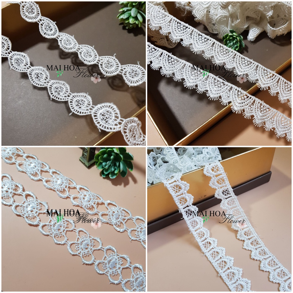 RC11 Cuộn 12 mét ren viền ren chỉ trắng dùng may đồ rộng 2cm Maihoaflower
