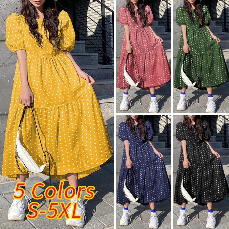 Đầm Ngắn Tay VONDA Cổ Tròn Họa Tiết Chấm Bi Cho Nữ | BigBuy360 - bigbuy360.vn