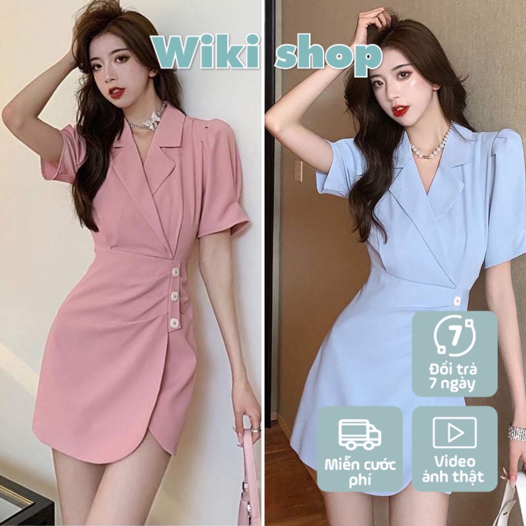 Váy cổ vest cúc lệch 2 màu - Váy đầm nữ cộc tay cổ vest dáng ngắn phom ôm tôn dáng phong cách thanh lịch