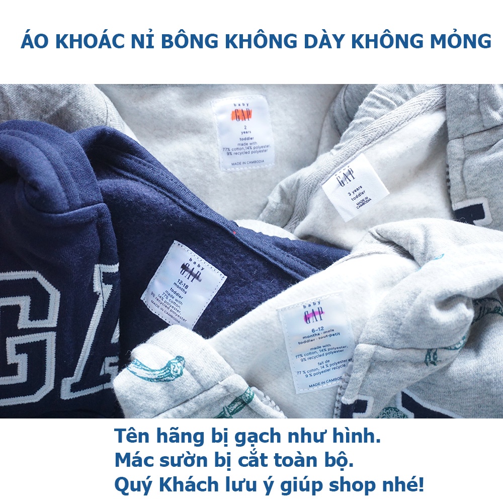 Áo khoác cho bé cao cấp, dư xịn GP 0-5 tuổi  G.A.P, baby GP nỉ bông, Hoodie khóa kéo có nón bé mẫu giáo
