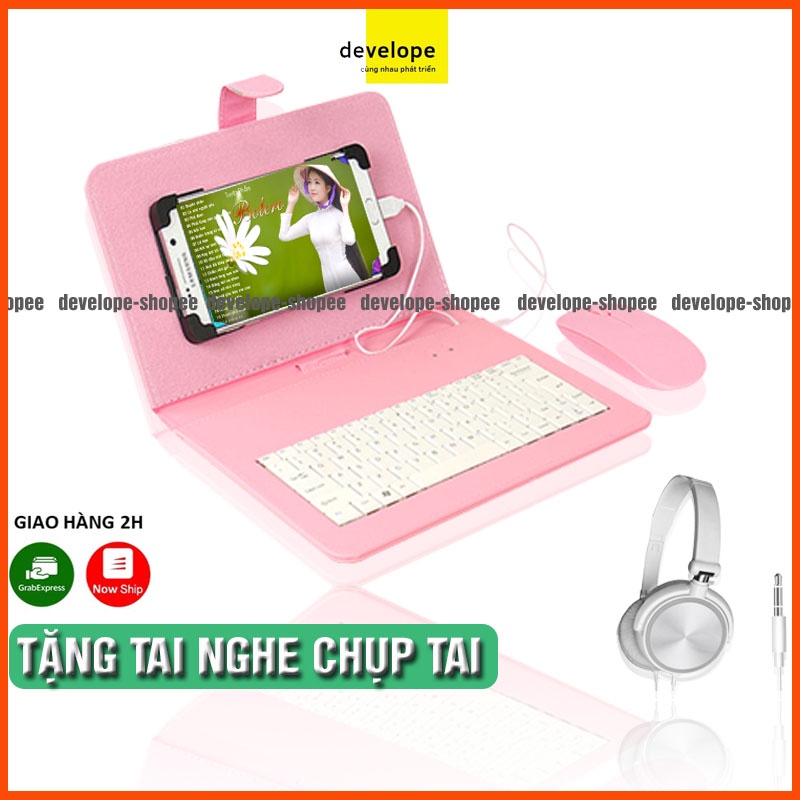 Bao da bàn phím kèm chuột máy tính bảng từ 4.5-8 inch + Tai nghe chụp tai Biro DEVELOPE