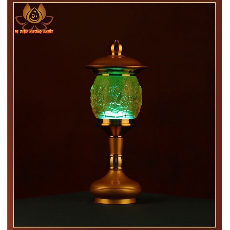 CẶP 2 CHIẾC ĐÈN LED HOA SEN LƯU LY THỜ CÚNG TRANG TRÍ