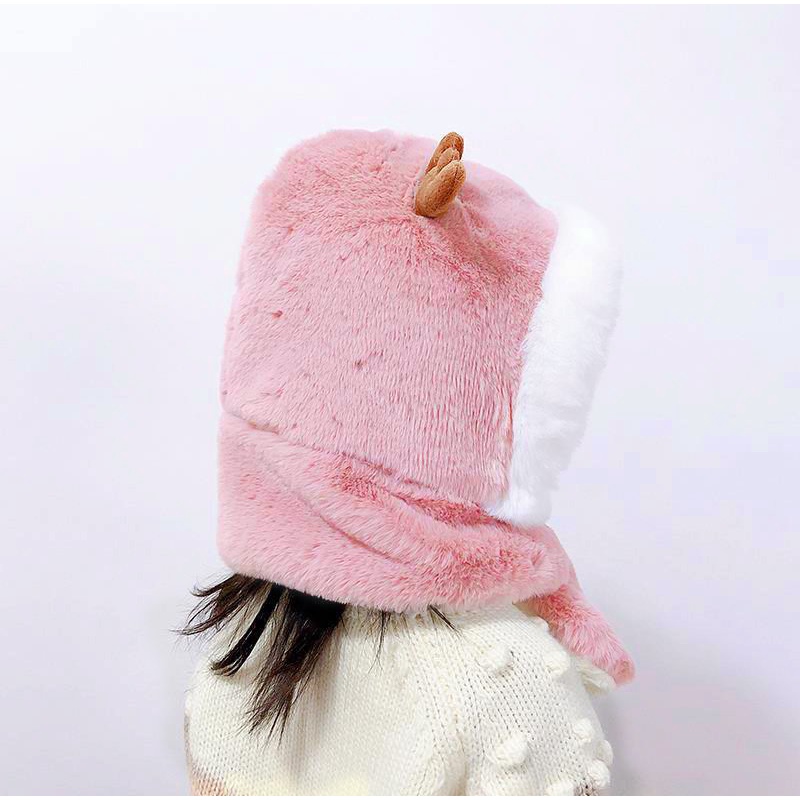 Mũ len cho bé trai gái chùm đầu kem khăn dễ thương mùa đông cực ấm có hai sừng hươu
