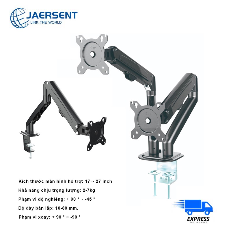 Giá treo màn hình máy tính 17 - 27 inch Tải trọng 8Kg Vật liệu thép Xoay màn hình: + 180 ° ~ -180 °