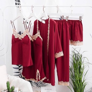 Sét ngủ lụa 5 món - combo đồ ngủ lụa choàng cao cấp 5 món ( sẵn)