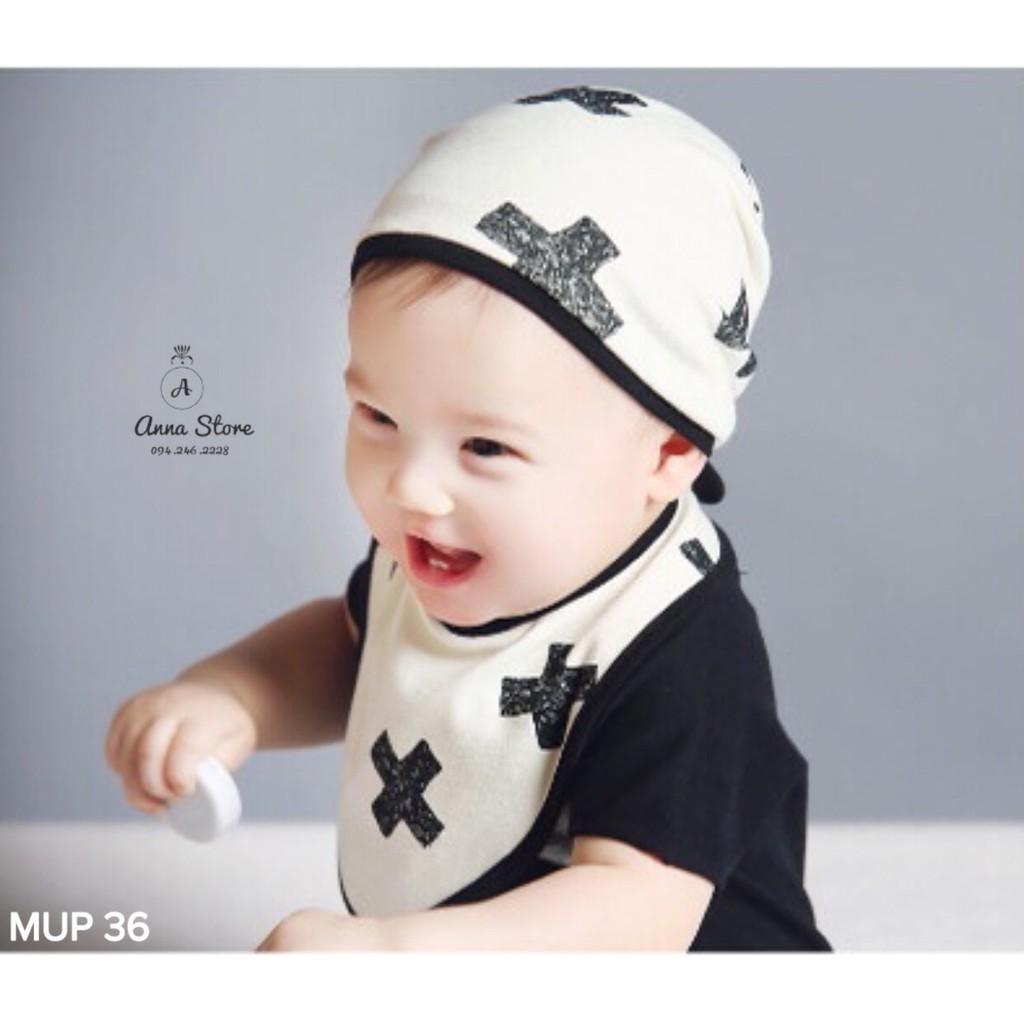 MUP 36: Set mũ kèm yếm cho bé trai 4-12m