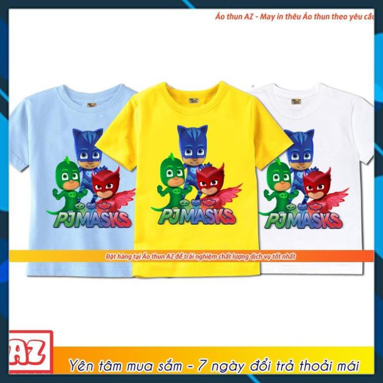 (SALE 50%) Áo thun trẻ em in hình Pj Mask màu trắng vàng xanh biển M2626
