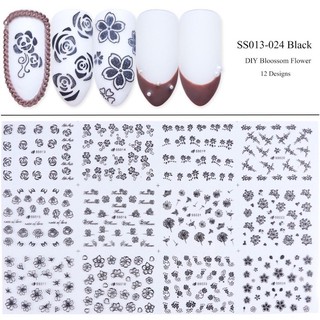 set sticker hoa trắng đen