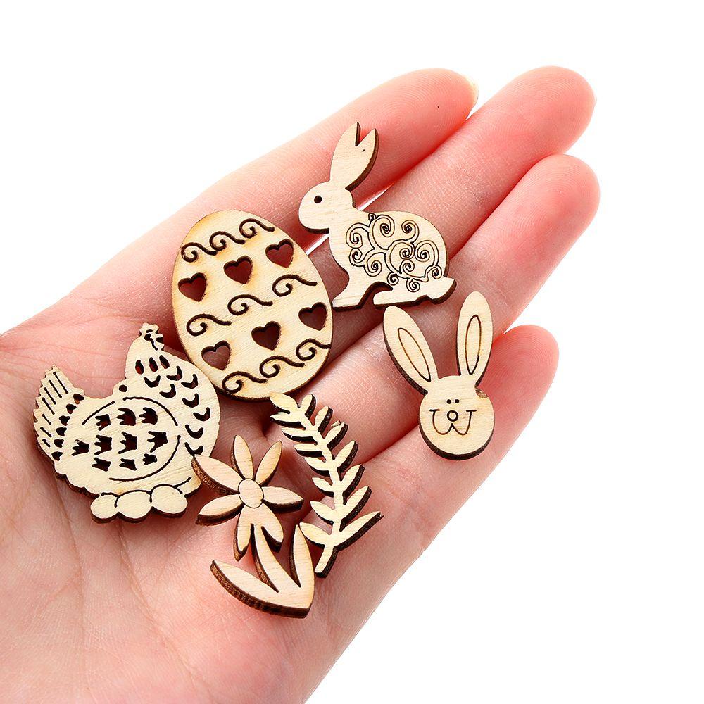 KUNHEV Set 50 Phụ Kiện Treo Trang Trí Bằng Gỗ Hình Thỏ Phục Sinh