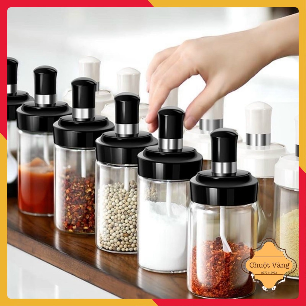 Lọ đựng gia vị thuỷ tinh kèm thìa tiện lợi