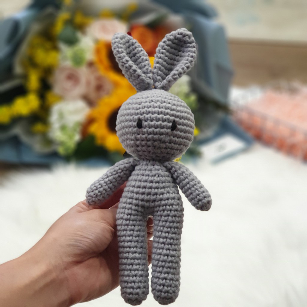 Gấu bông móc len Amigurumi cao cấp Amiu Việt Nam - Thỏ Tí - Ghi