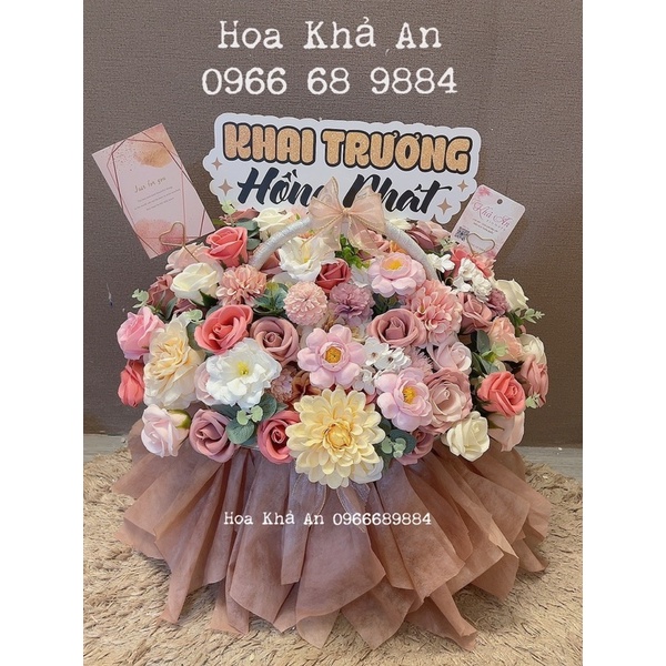 [Lẵng hoa Khai Trương, Sinh nhật] Lẵng Khả An làm bởi hoa sáp cao cấp mix hoa lụa Hàn cực đẹp. KT 45 x 50cm