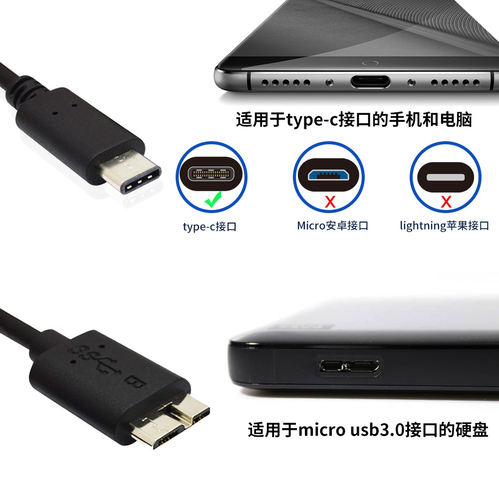 Dây Cáp Chuyển Đổi Dữ Liệu Ổ Cứng Từ Type-C Sang Micro Usb 3.0 Cho Macbook / Máy Tính