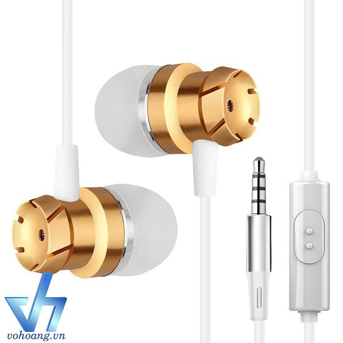 Tai nghe Metal Ear-Headphone Turbo Bass  (Trắng vàng)