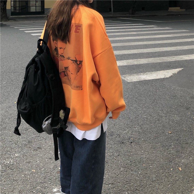 Áo sweater Ulzzang nữ form rộng dài hình sau oversize vải nỉ quảng châu BST áo thu đông unisex 2020