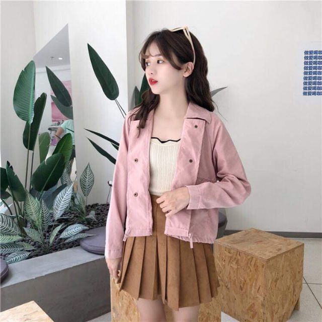 Áo khoác da lộn túi hộp 4 màu kèm hình thật