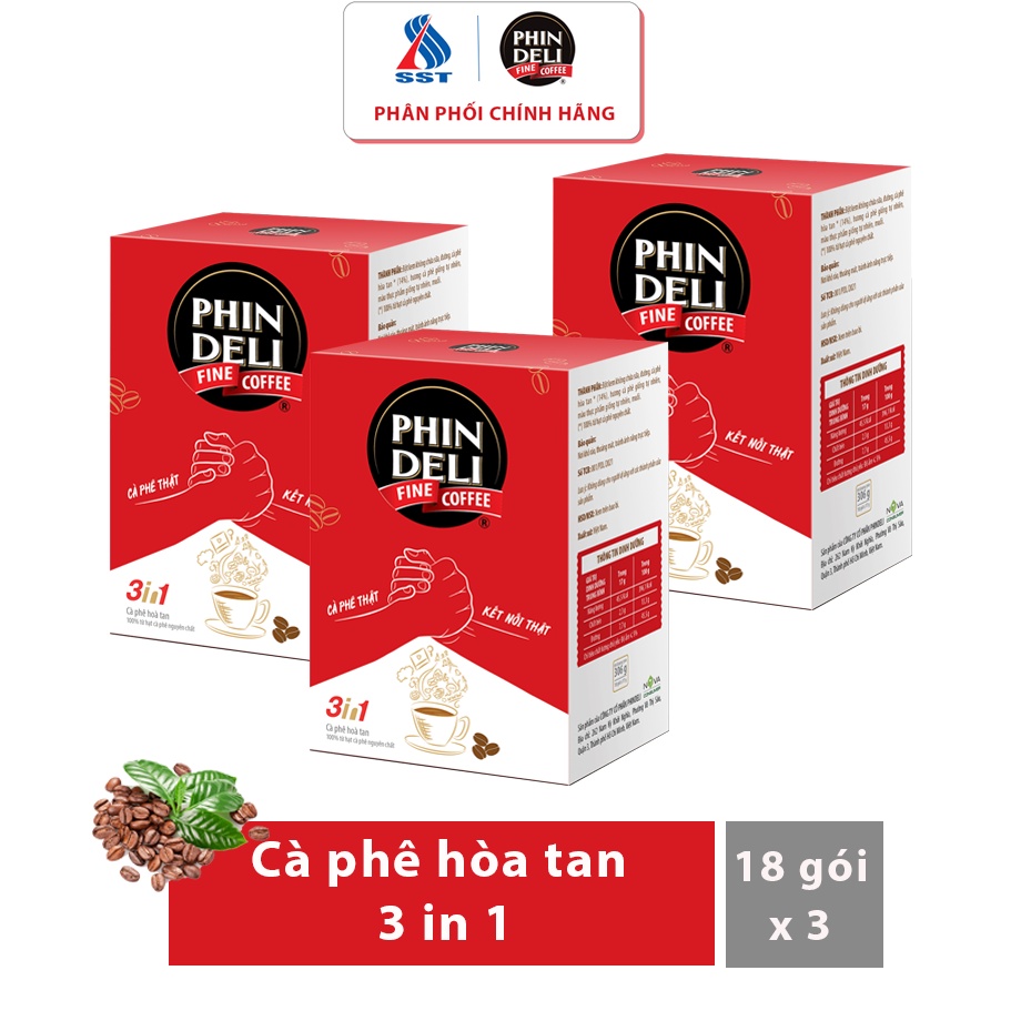 Combo 3 hộp Cà Phê Hòa Tan PhinDeli 3in1 (17g x 18 gói)