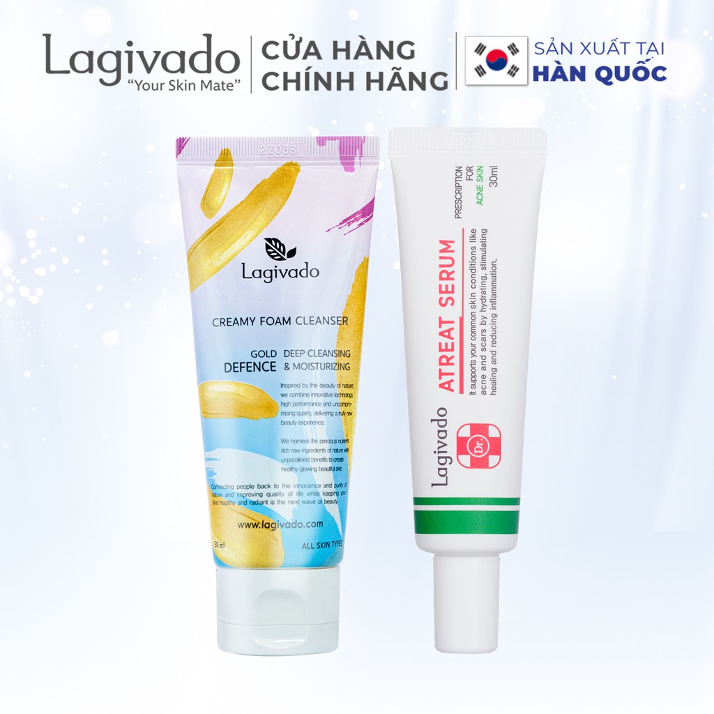 Bộ chăm sóc da mụn Hàn Quốc Lagivado gồm Dr. ATreat Serum 30 ml và sữa rửa mặt Creamy Foam 50ml