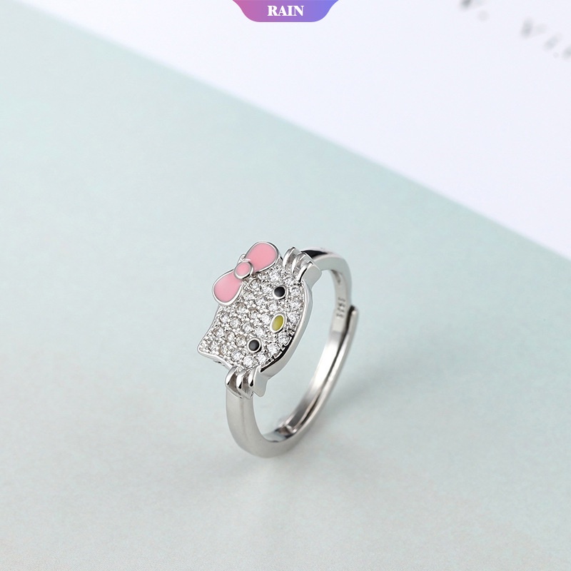 Nhẫn Hở Họa Tiết Mèo Hello Kitty Đính Đá Pha Lê Dễ Thương