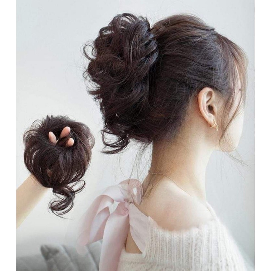 Tóc giả búi lơi sợi tơ nhân tạo Hàn Quốc