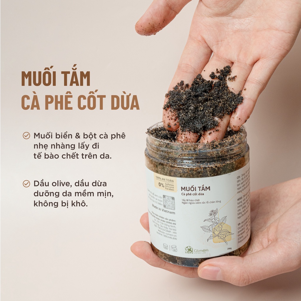 Muối Tắm Tẩy Da Chết Body Cafe Cốt Dừa Giúp Body Sáng Mịn Cỏ Mềm 250g