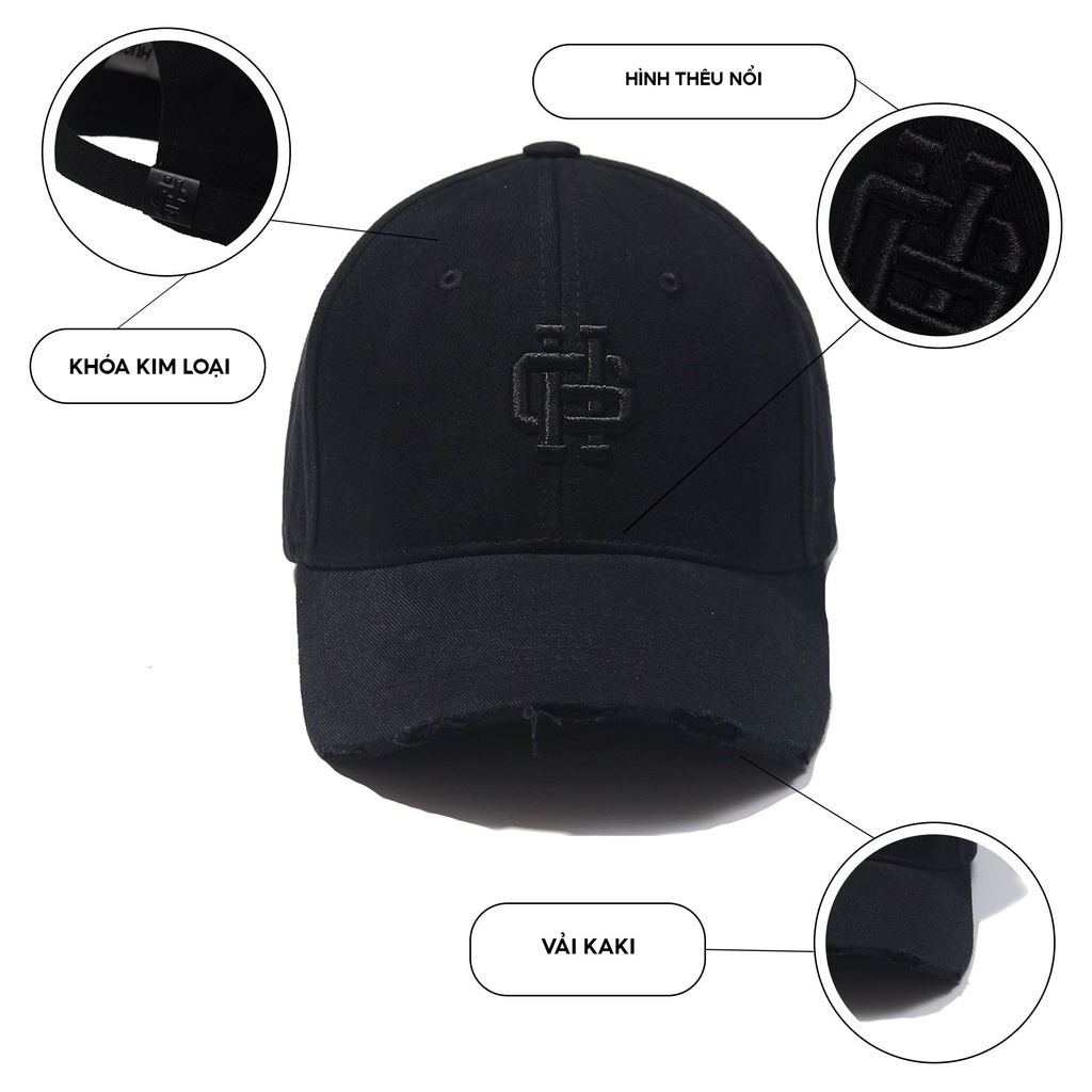 Mũ lưỡi trai trơn chính hãng HUGU BLACK LOGO CAP thêu họa tiết màu đen