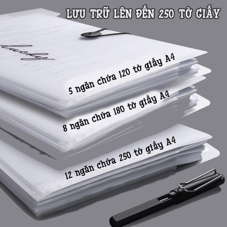 Túi đựng tài liệu khổ A4 Bìa Hồ Sơ A4 Nút Khóa Gài 5/8/12 Ngăn File Tài Liệu Tiện Lợi [Phân Loại Ngăn Theo Màu]