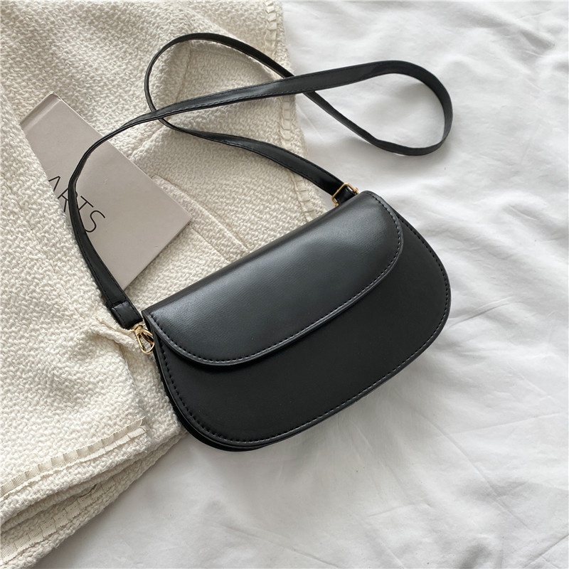 Túi đeo vai hình bán nguyệt màu trơn đơn giản thời trang