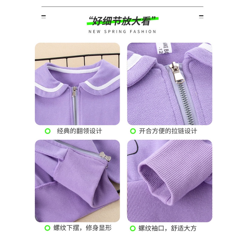 Áo Khoác Tay Dài Có Khóa Kéo + Quần Dài In Họa Tiết Hoạt Hình Phong Cách Hàn Quốc Thời Trang Thu Đông Cho Bé 100-160cm