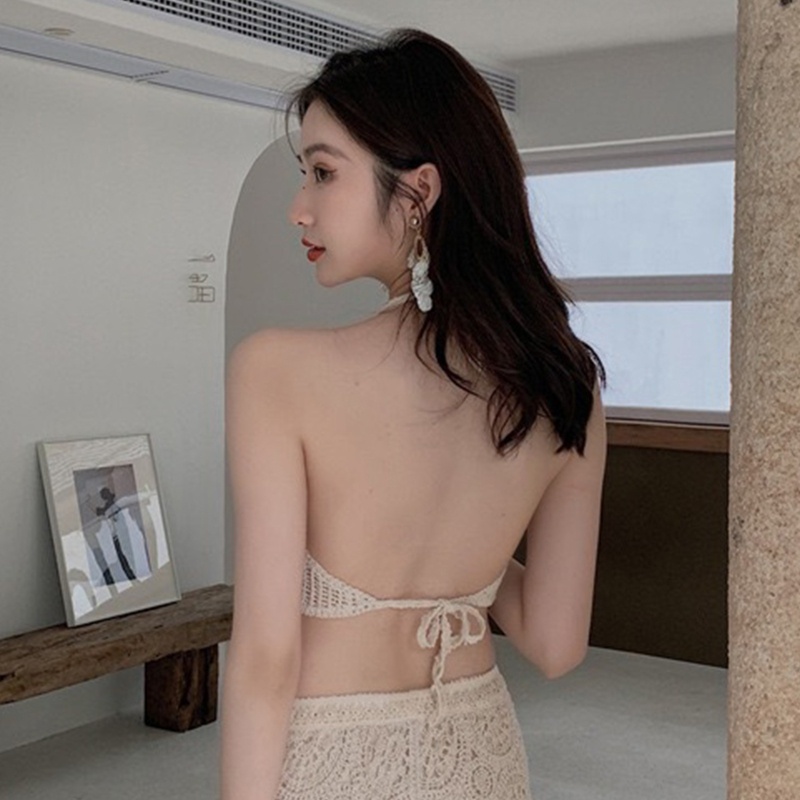 Brroa Áo Ngực Dây Đan Móc Có Đệm Viền Tua Rua Họa Tiết Kim Cương Khoét Rỗng Kiểu Boho Cho Nữ