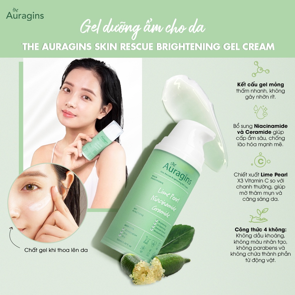 Combo Gel Dưỡng Ẩm Ngừa Mụn, Giảm Thâm The Auragins & Nước Cân Bằng AHA PHA