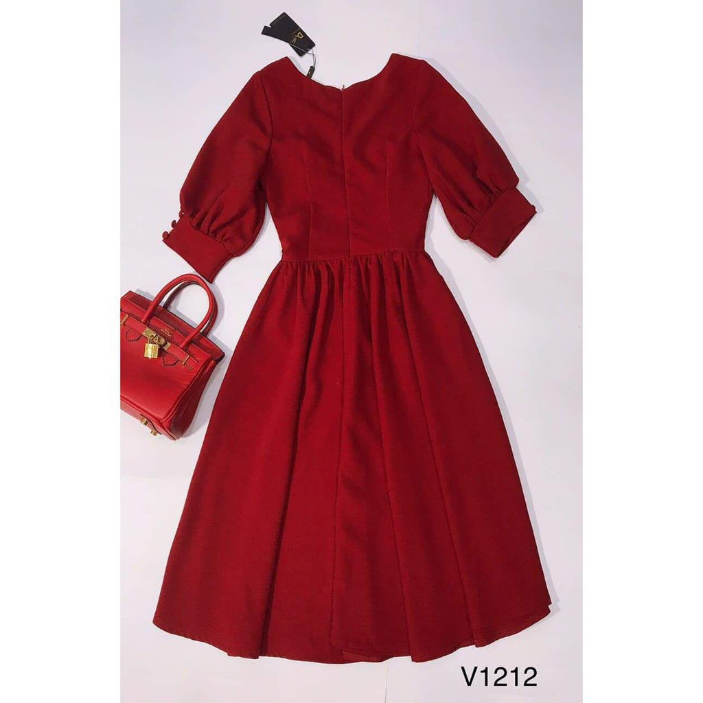 [ xả kho ] MiD Đầm nữ đỏ dáng xòe bóp eo V1212 Mie Design kèm ảnh thật