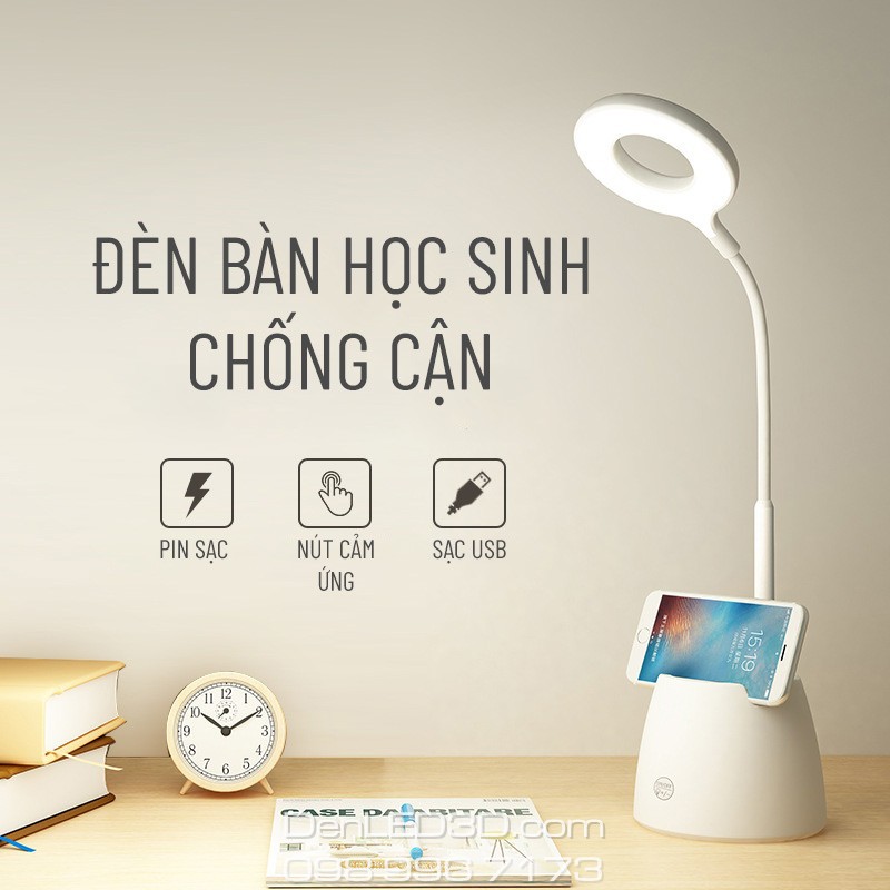 [BH 1 Năm] Đèn Bàn Học Sinh, Đèn Đọc Sách LED Chống Cận 3 Chế Độ Sáng Bảo Vệ Mắt, Có Giá Đỡ Điện Thoại