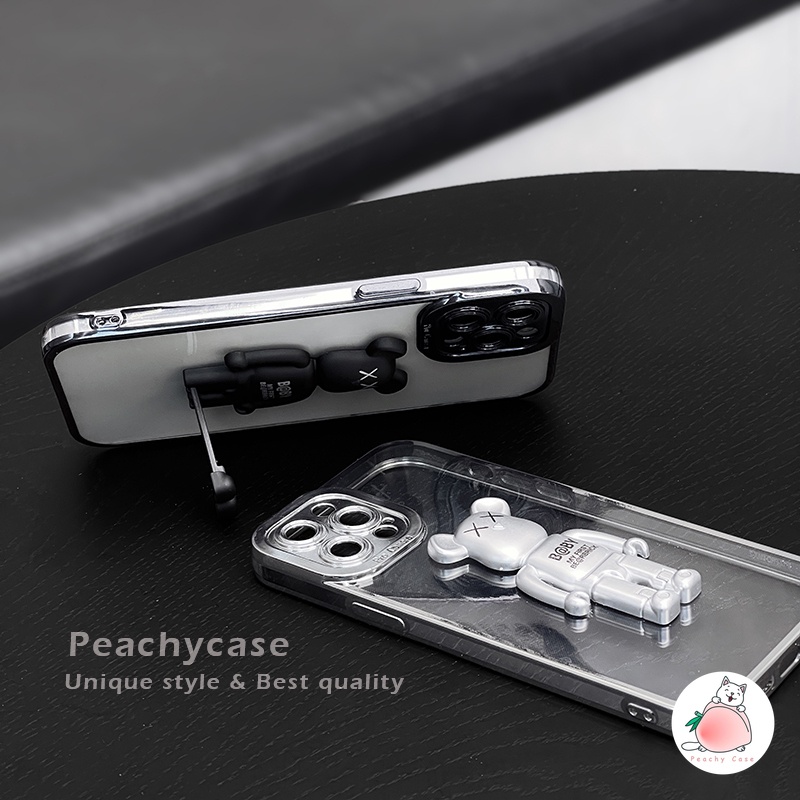 Ốp Điện Thoại TPU Mềm Hình Gấu XX 3D Mạ Điện Có Giá Đỡ Cho iPhone 13 12 Pro Max 11 Xr Xs Max X 7 8 Plus X