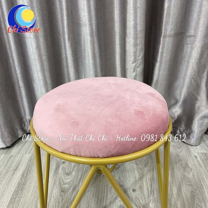 Ghế Đôn Ngồi Bàn Trang Điểm Chân Sắt Sơn Tĩnh Điện, Đôn Tròn Sofa Tròn Ngồi Phòng Khách Bọc Nỉ