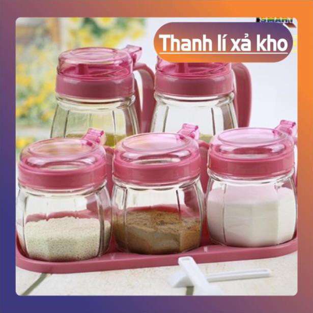 XẢ KHO Mua Lẻ Rẻ Như Sỉ SÉT 5 HŨ GIA VỊ THUỶ TINH ĐỰNG BẰNG LỌ THUỶ TINH 2020 Đồ Gia Dụng BinBon