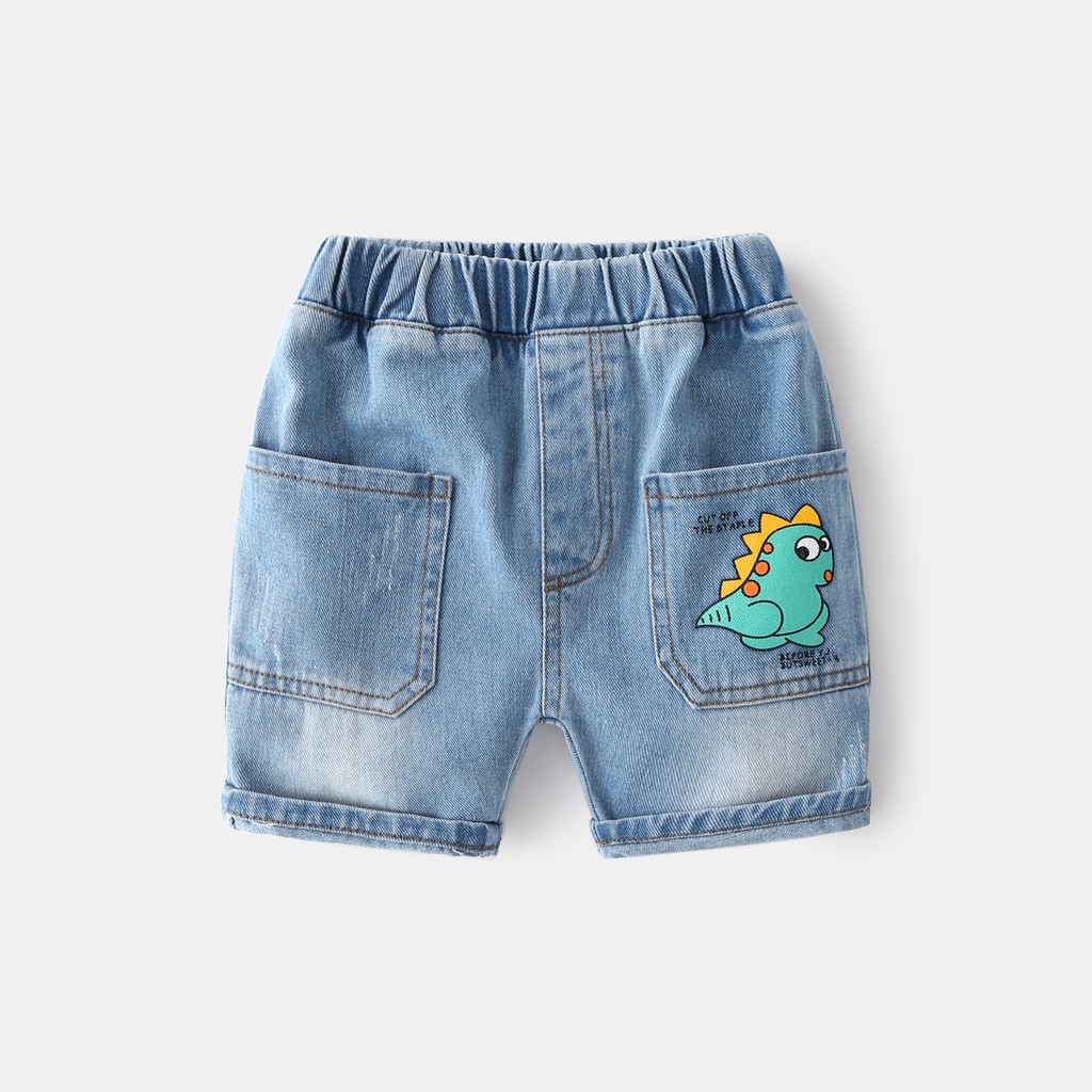 Quần Jean cho bé WELLKIDS quần short Jean họa tiết khủng long chất bò mềm hàng xuất Âu Mỹ