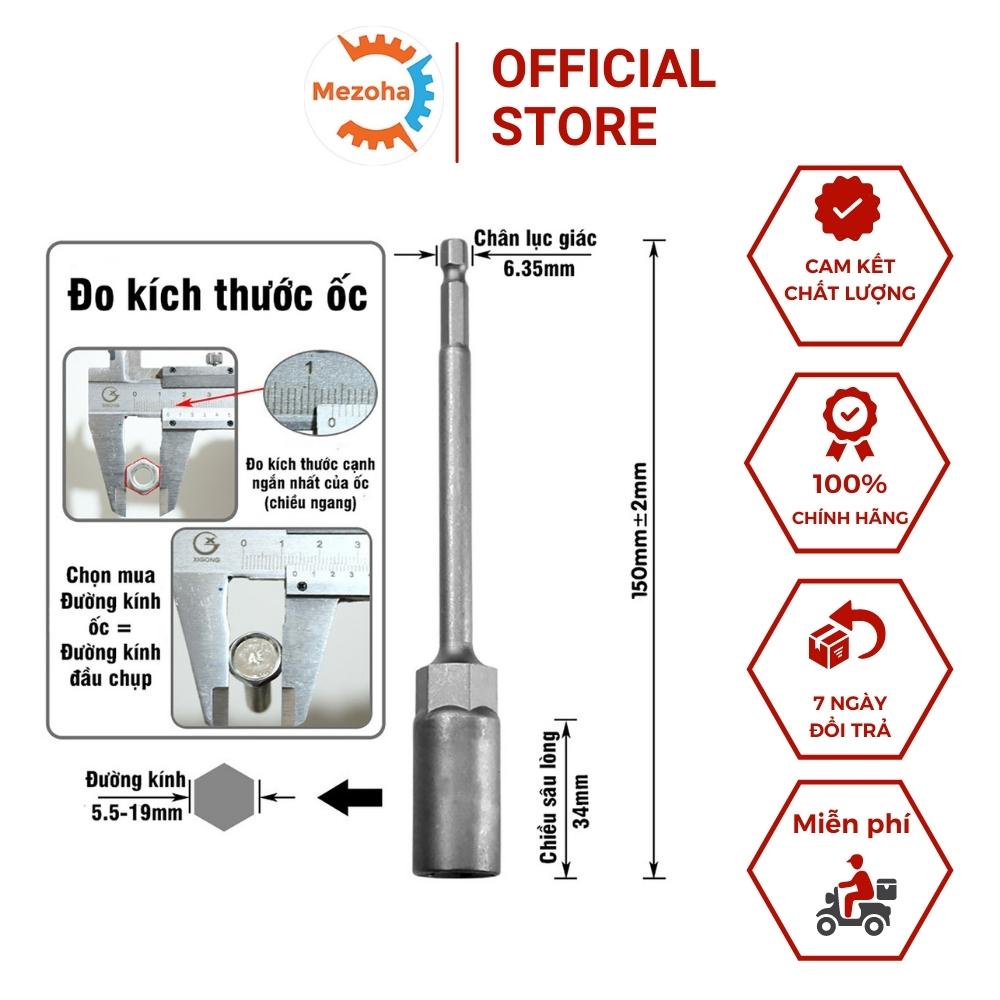 Bộ 15 Khẩu Chụp Bulong Sâu Lòng Dài 150mm Bắn Vít Chân Lục Giác Cao Cấp | Mezoha