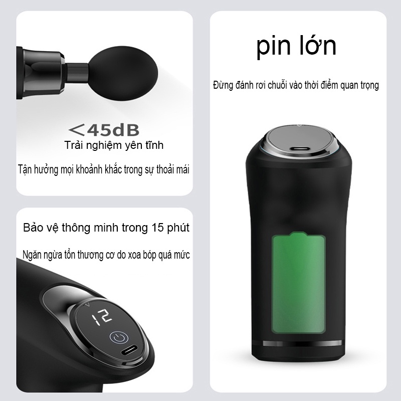 Máy massage cầm tay mini Fascial Gun cao cấp 4 đầu 6 chế độ rung - Súng massage toàn thân giảm căng cơ trị
