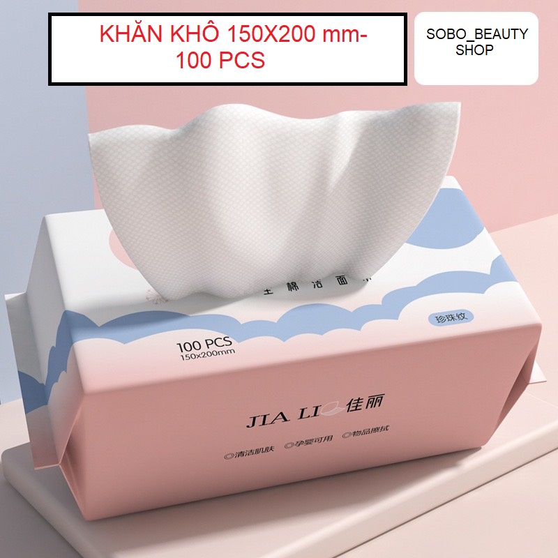 Khăn khô đa năng, dùng 1 lần, khăn vải cotton Jiali lau mặt tẩy trang mềm mại loại bản to