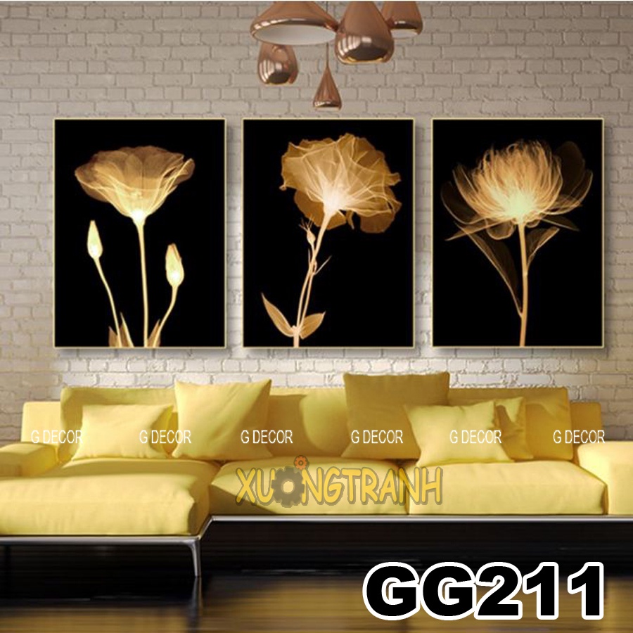 Tranh treo tường canvas 3 bức phong cách Bắc Âu 51, tranh hoa trang trí phòng khách, phòng ngủ, phòng ăn, spa, cửa hàng