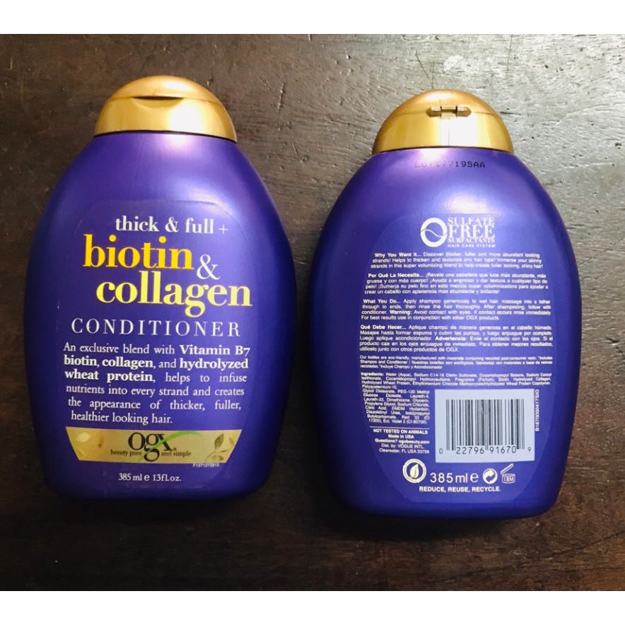 Set Dầu gội và Xả OGX Thick and Full Biotin and Collagen Shampoo 385ml USA