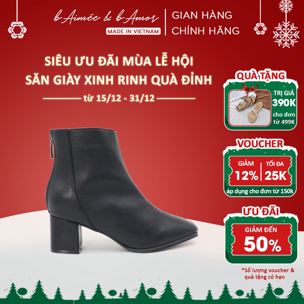 Bốt nữ cổ thấp cao gót 5p gót vuông mũi vuông dáng bốt lửng ngắn da mờ da lộn thời trang bAimée & bAmor - MS1711 01