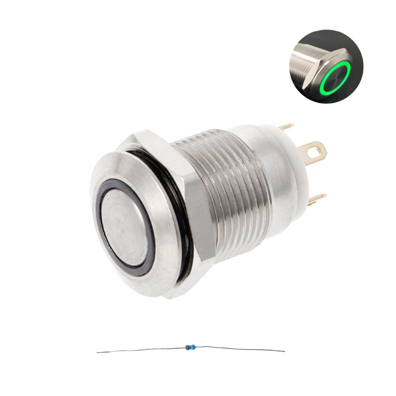 Công tắc tạm thời dạng nút bấm DC 3A 220V bằng kim loại cỡ 12mm có đèn LED dành cho tàu thủy xe ô tô